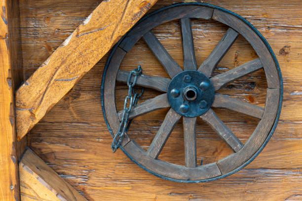 Decorative horse carriage wheel. Black white photography