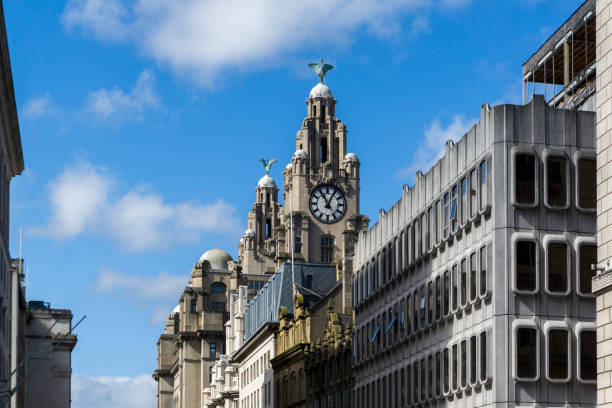 View of the Royal liver buildings in the centre of Liverpool, UK