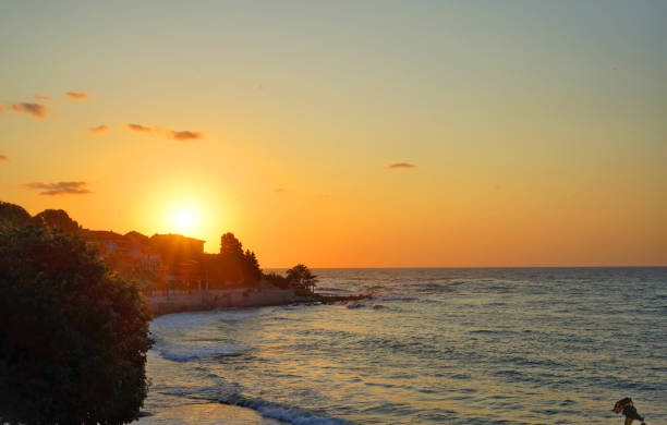 Sunrise over the old town Nesebar on Black sea, Burgas province, Bulgaria.