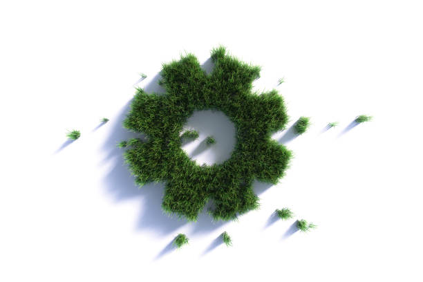 istock Environmental Issues And Sustainability Concept-  Cog Made of Green Grass On White Background 2168640867