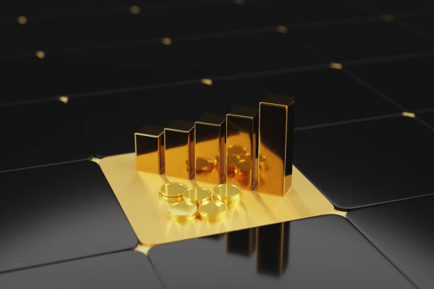 istock Golden bar graph business, investment concept, 3d rendering. 2168646504