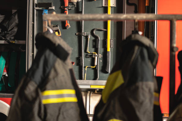 istock Equipment compartment in a fire truck 2168648839