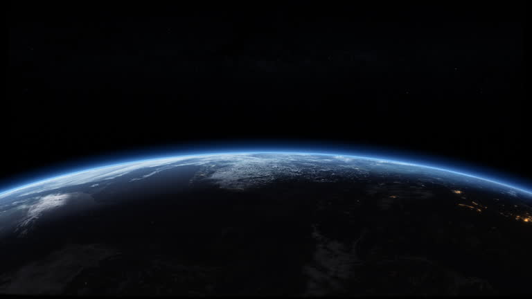 Planet Earth Orbit Horizon Rotation Loop Background with Stars and City Lights