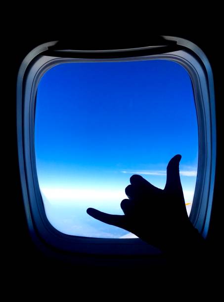 istock Hang loose sign in front of airplane window 2168661831