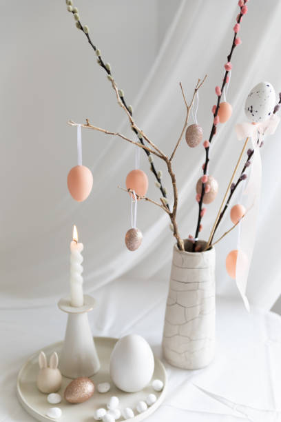 istock Easter home design. Greeting card. Minimalist white interior. 2168662549