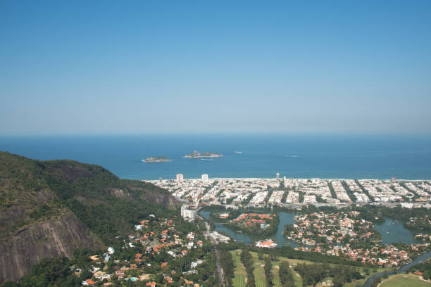 Aerial view of Rio de Janeiro, Brazil, showing the  surrounding area.