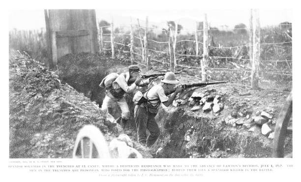istock Spanish Soldiers in Trenches Fire on Americans, Cuba,  Spanish-American War, 19th Century World History 2168677980
