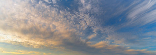 istock Panorama blue sky fluffy white cloud summertime on light sunny day cloudscape. Clear bright blue skyline sunlight climate panoramic background. Heaven blue environment ecology scenic nature background 2168696453
