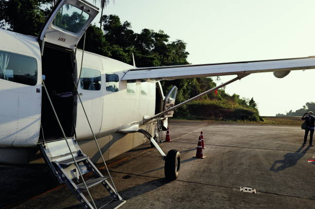 Koh Kood Island Thailand - February 20 2024: Soneva Kiri offers private plane - Cessna Caravan transfers for its guests. This exclusive service typically involves light aircraft that fly directly from Bangkok or nearby areas to the resort on Koh Kood Island.Captured with the Leica Q3.Thailand.