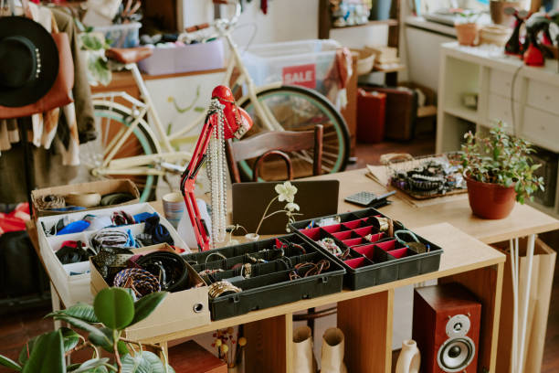 istock Organizing Accessories in Cozy Boutique Shop Interior 2168702389