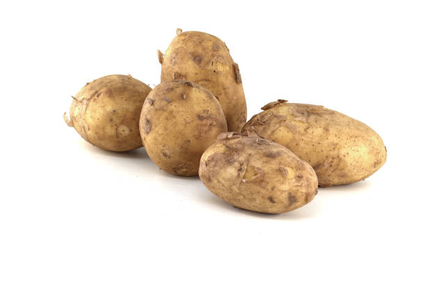 istock Early season potatoes isolated on white background 2168703380