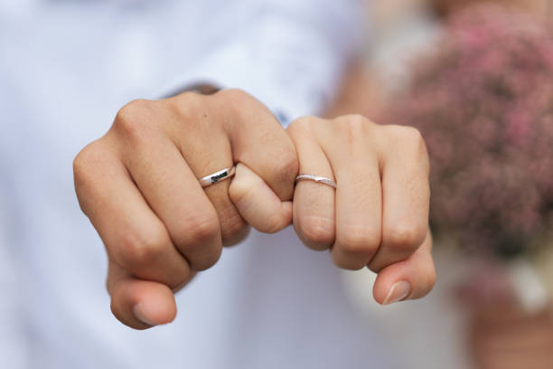 istock Wedding couple showing their hands with wedding rings. 2168703438