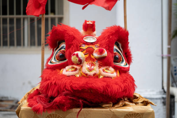 Red Color North Chinese Lion Mask For Lion Dance Performance Stock