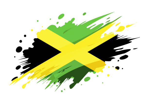 istock Jamaica flag painted with Grunge brush stroke, watercolor flag 2168707360
