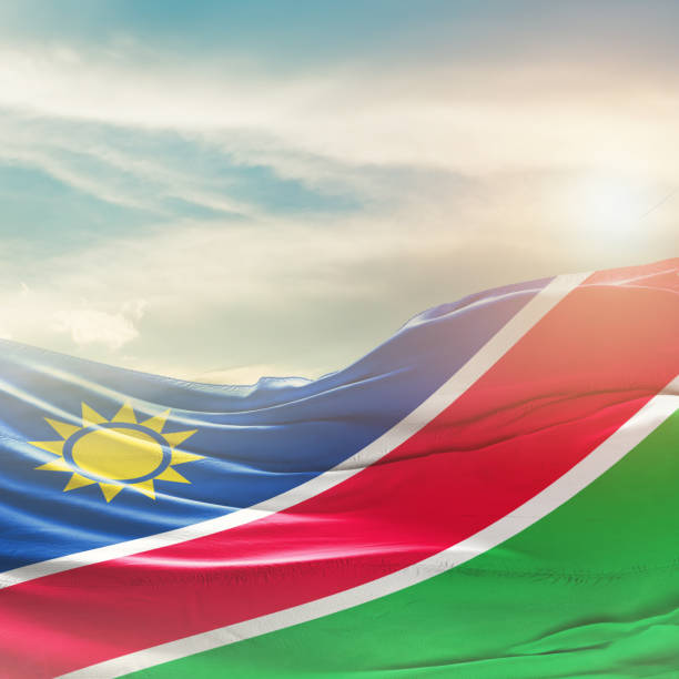 Namibia national flag waving isolated on white background with clipping path.