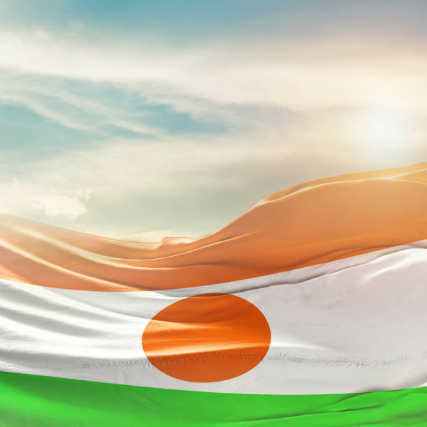 Niger national flag waving isolated on white background with clipping path.