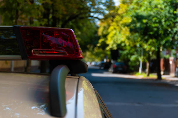 Police siren lights car close up