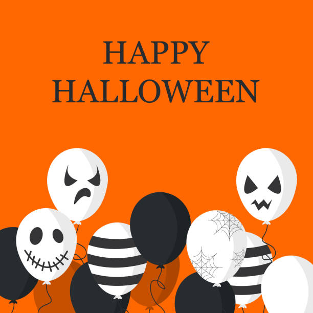 istock Halloween greeting card with balloons to print. Balloons with different thematic patterns. 2168724276