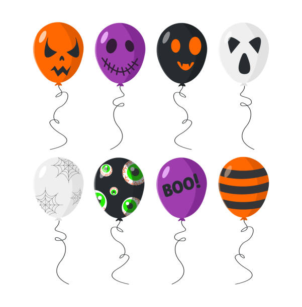 istock Set of helium balloons for Halloween on white background. Set of scary faces and patterns. 2168724278