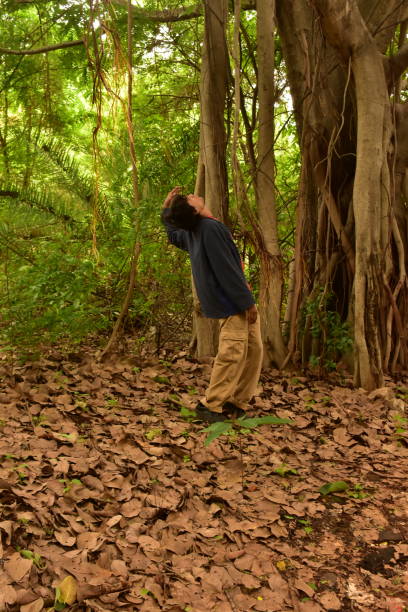 istock Young man playing around the big people tree holding its branches and skin 2168725229