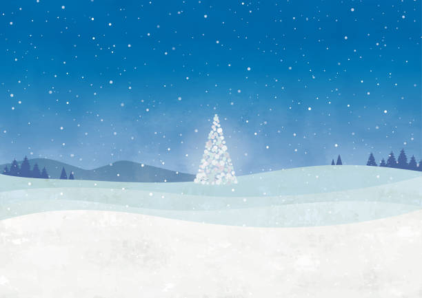 istock Snowy landscape at night and a white Christmas tree 2168728234