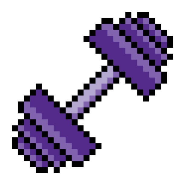 Dumbbell equipment for fitness sport in pixel art style