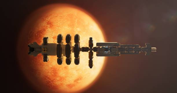istock The space station is seen against the vast red planet 2168736474