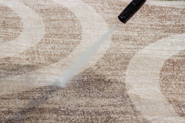 istock washing the carpet with a high pressure washer. Selective focus 2168739355
