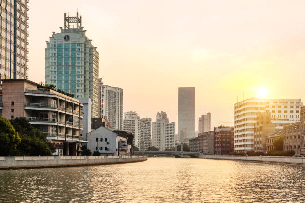 istock Shanghai Cityscape with River and Sunset Skyline View 2168739905