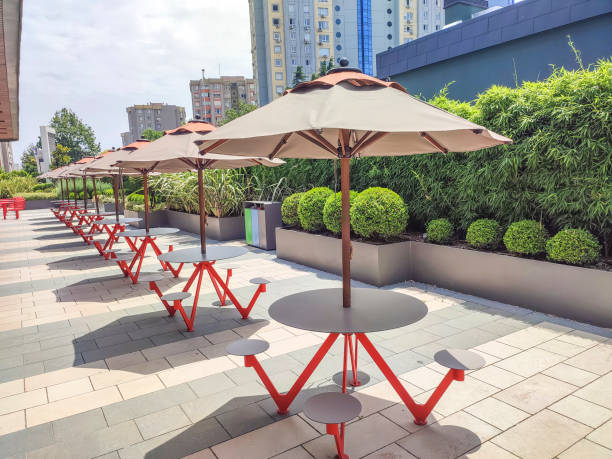 istock Empty open air seating area near park at istanbul turkey 2168751712