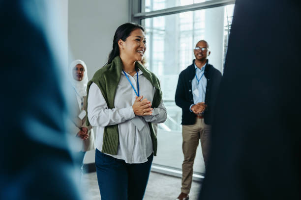 istock Business workshop with female speaker leading a presentation, focused on leadership and teamwork 2168752121