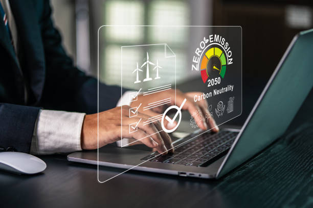 istock Platform for trading renewable energy certificates. Businessman using computer and virtual screen. Concept of renewable energy use and renewable energy trading on user-friendly platform. 2168752871