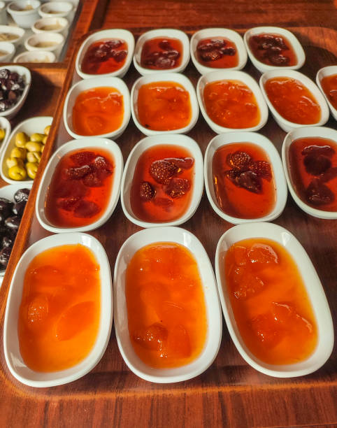 Traditional turkish breakfast table with jam and honey at istanbul turkey
