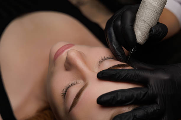 istock Permanent eyebrow makeup, eyebrow tattooing with brown pigment for PMU. 2168755851