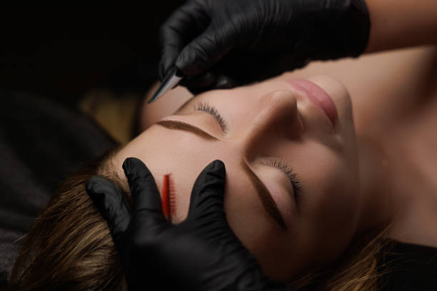 istock Permanent eyebrow makeup, eyebrow tattooing with brown pigment for PMU. 2168755934