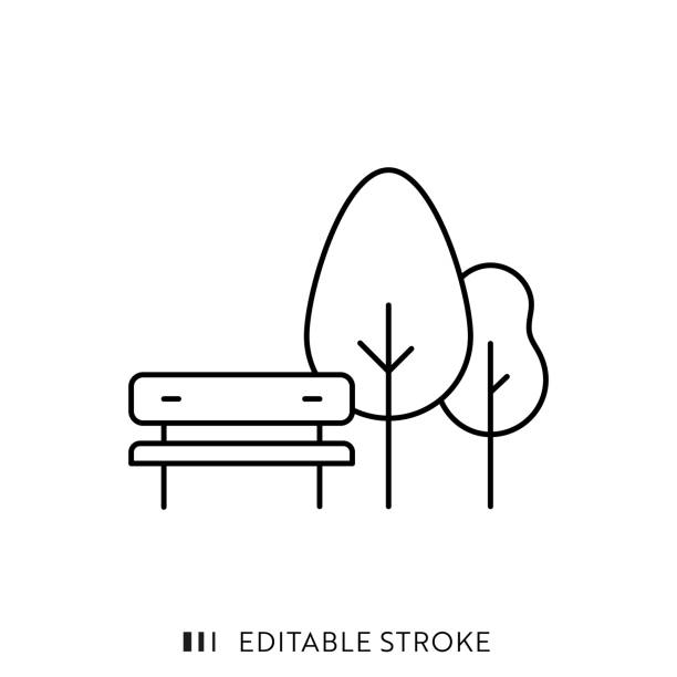 icon design der public park line mit editierbarem strich. - sitzbank stock-grafiken, -clipart, -cartoons und -symbole