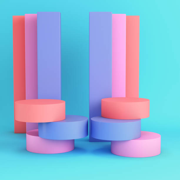 istock Cylindrical podium with panels on bright blue background in pastel colors 2168761751