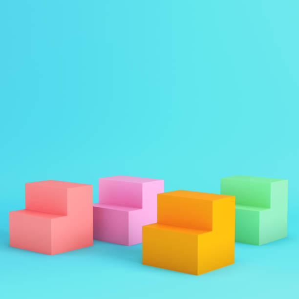 istock Colorful boxes on bright blue background in pastel colors 2168761951