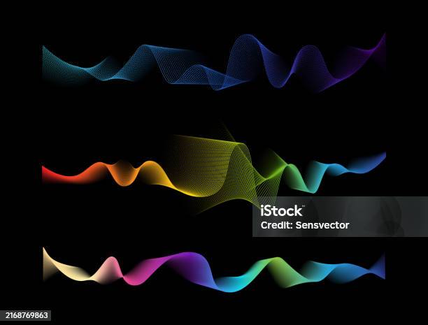Soundwave Visualization Button Sound Wave Visualization Colorful 3d Lines And Curves Vector Isolated ...