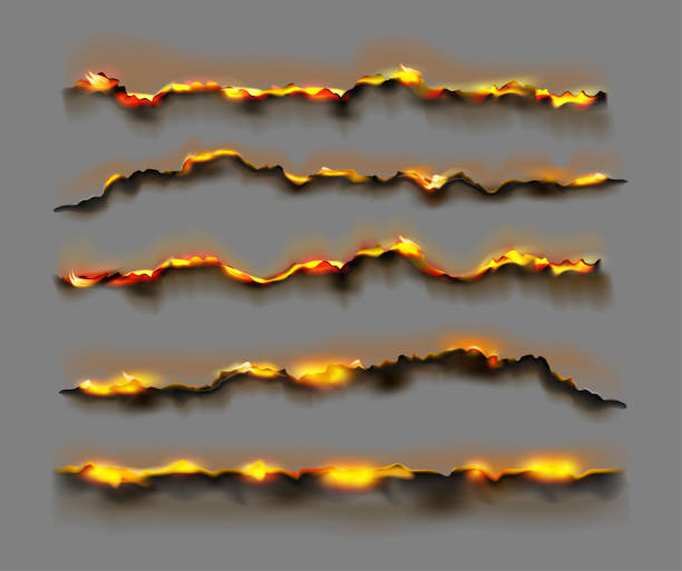 istock Burning paper, realistic charred pieces. Vector dirt and grunge of parchment. Scorched black edges of page. Sheets of cellulose fibers in flame. Smoldering damage ash. Rough torn borders with fire 2168773205