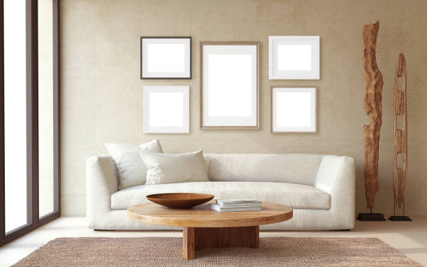 istock Wabi-sabi  living-room interior. 3d render. 2168776941