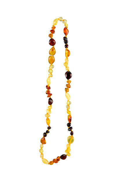 Colored stone-like plastic knick-knack necklace isolated on white, cut out, clipping path
