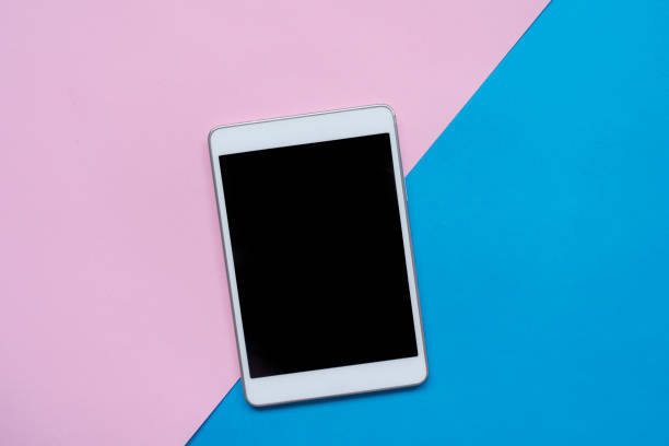 istock Digital tablet with blank screen on blue and pink pastel background 2168782607