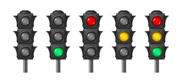 istock Traffic light for transport movement regulation and control. Vector isolated set of realistic lamps with yellow, red and green colors. Transportation and city or town urban signs for drivers 2168784986