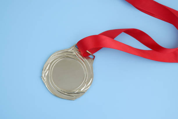 istock Silver medal with red ribbon 2168787427
