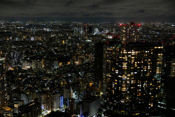 Urban city view from observation deck at night