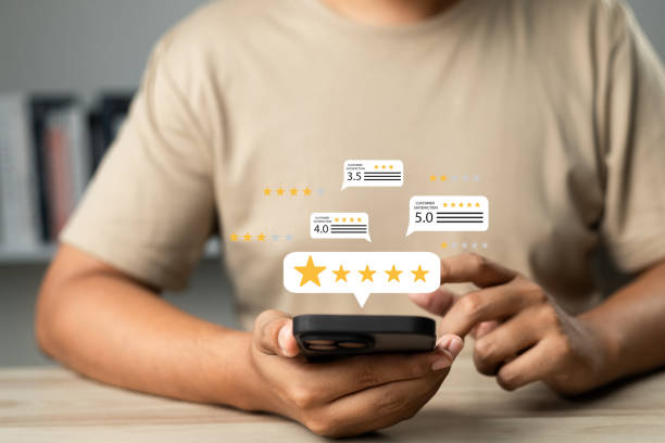 istock Online customer satisfaction Survey service concept, client rate service from experience in application,Consumer give five-Stars and feedback review for quality, Business reputation ranking from buyer 2168798446
