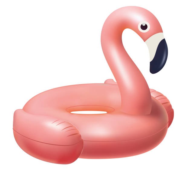 istock Realistic flamingo Swim ring on background Inflatable rubber toy for water, shape inflatable swimming pool ring, tube, float isolated.3D vector Mesh gradient wes. 2168799004
