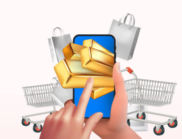 istock Advertising concept: Gold sweepstakes via smartphone, shopping, online shopping, sale day Concept. 3D vector Mesh gradient wes 2168799222