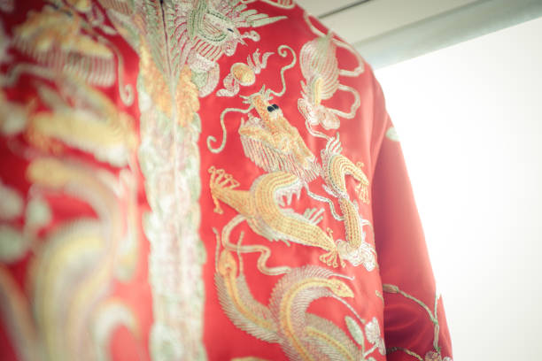Traditional Chinese wedding dress close up details